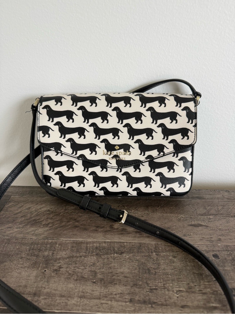 kate spade Black and White Dachshund Print Crossbody